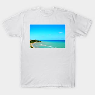 View of green vegetation of the Adriatic coastline with serene blue sea in Ortona T-Shirt